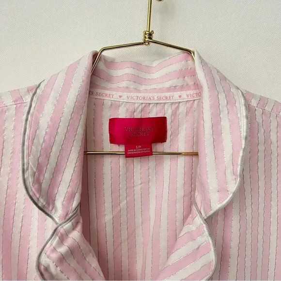 Victoria's Secret Shirt Dress Nightgown Pajama Size Small Pink White Silver - Picture 11 of 13